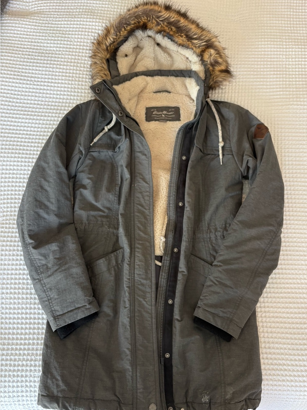 Eddie Bauer Women’s Gray Hooded Parka Jacket with Faux Fur Trim - XS